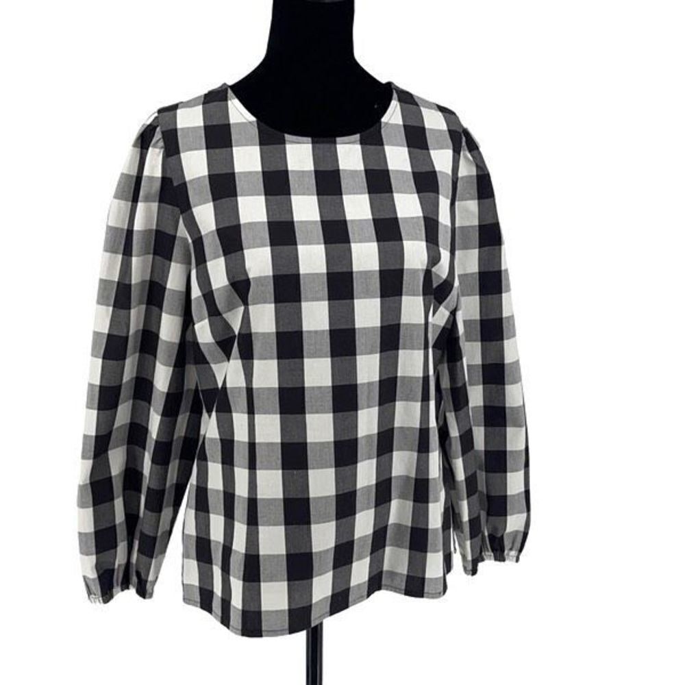 J. Crew Womens‎ Puff Sleeve Oversized Gingham Top Black & White Size 6